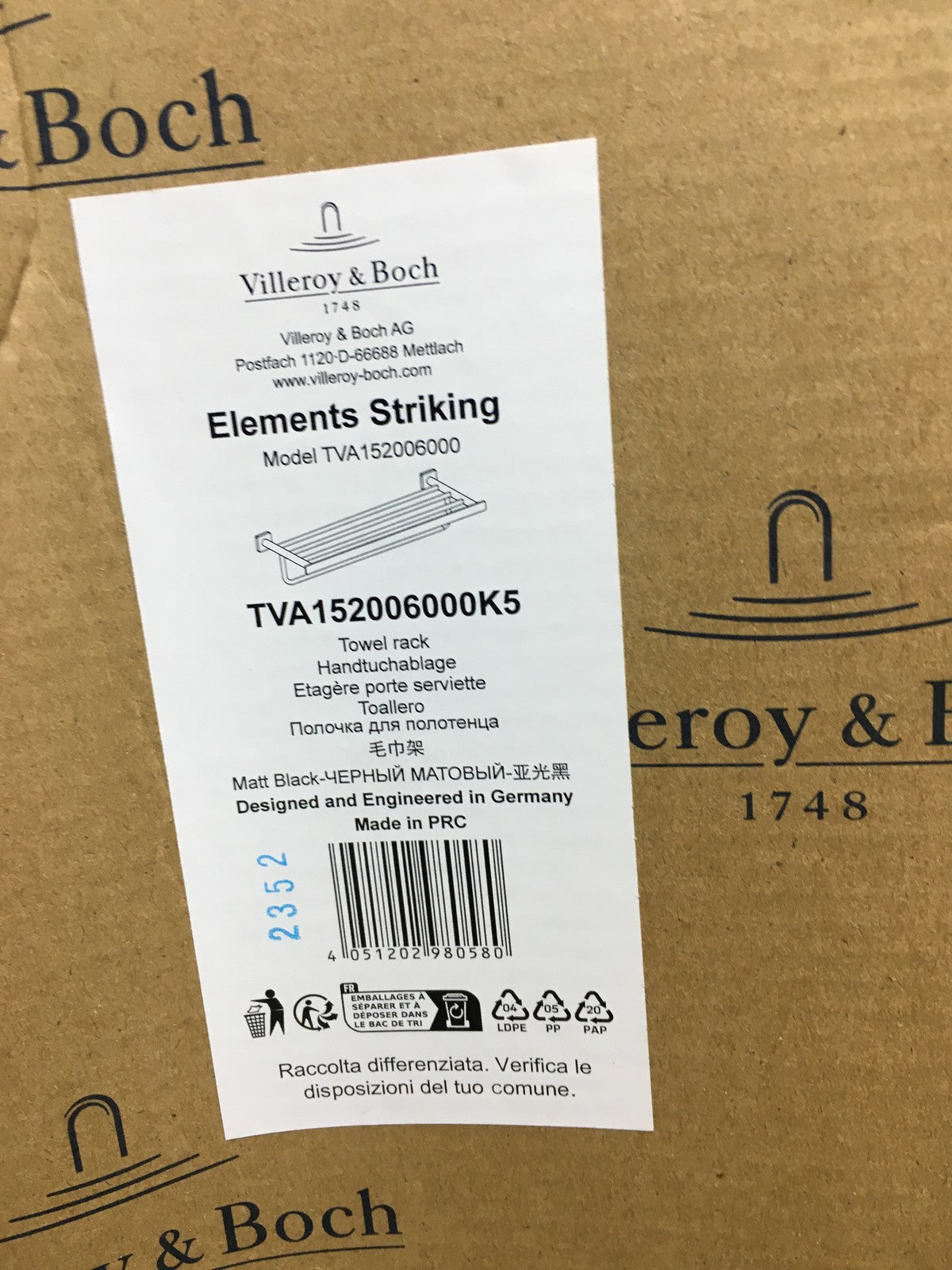 Villeroy & Boch TVA152006000 Striking Handtuchhalter mit Ablage, I34984