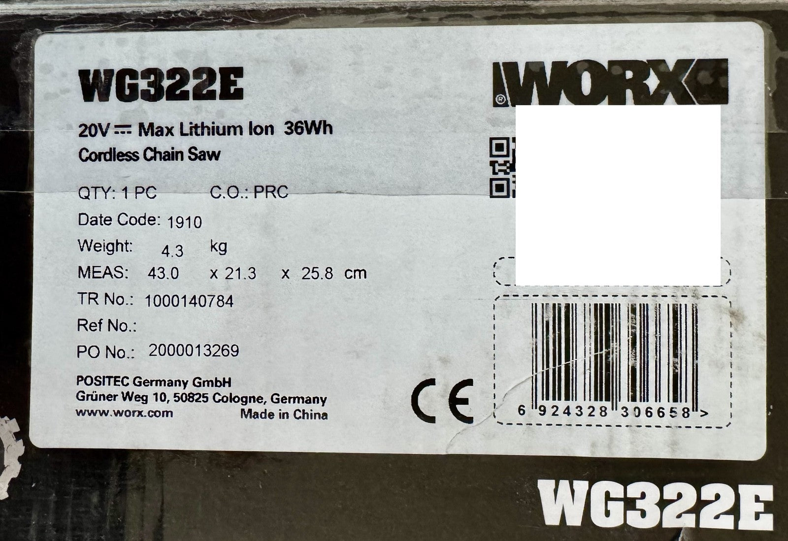 Worx WG322E Akku-Kettensäge 20V, 24 cm, inkl. Akku 2,0Ah, I38514