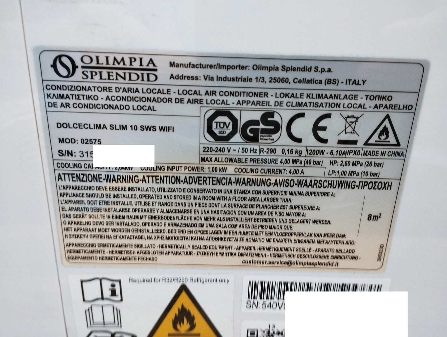 Olimpia Splendid Dolceclima Slim 10 SWS WiFi Klimaanlage 02575 10.000 BTU I39710