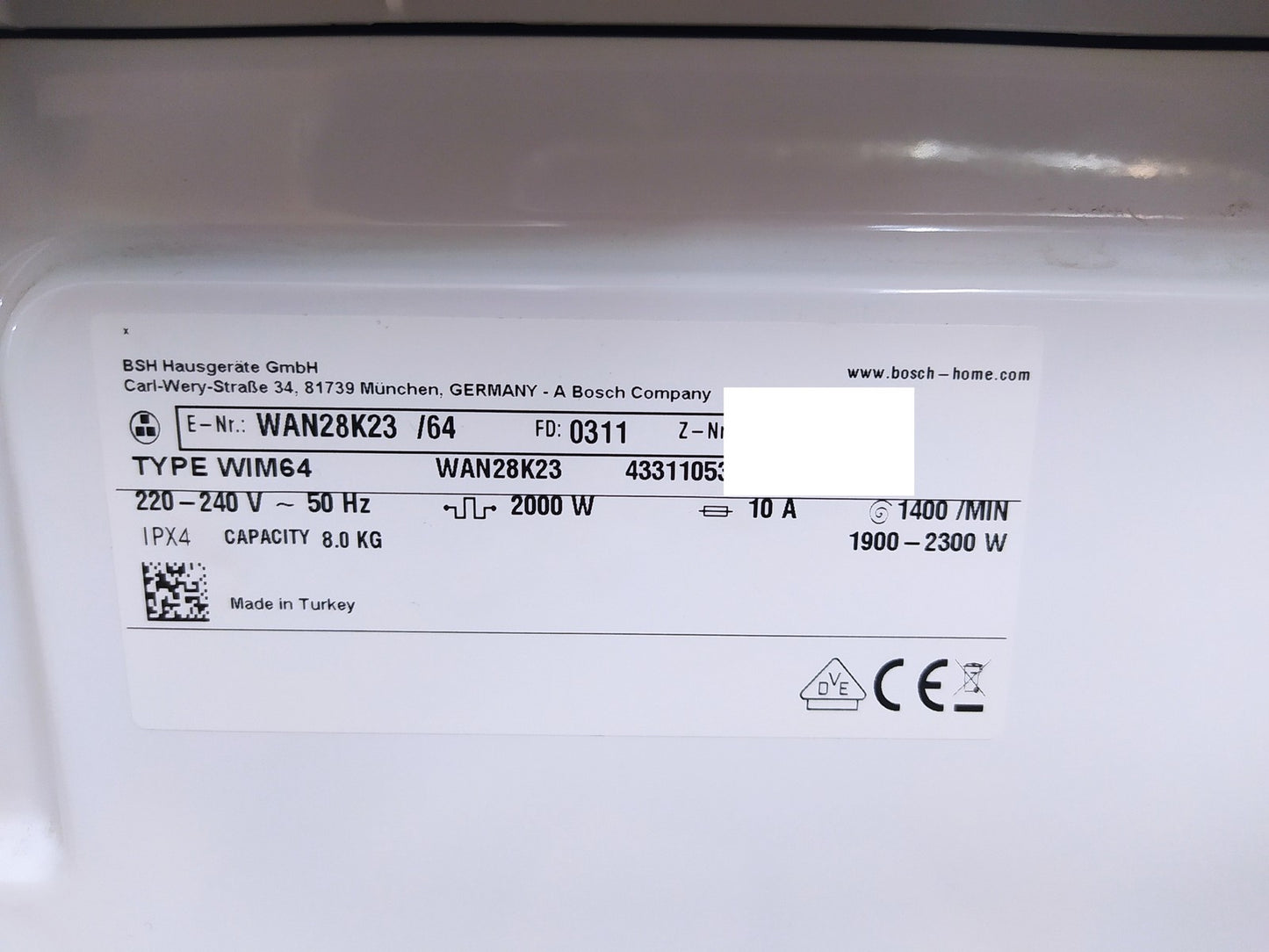 BOSCH WAN28K23 Waschmaschine Serie 4 Frontlader 8kg, 1400 UpM, I36934
