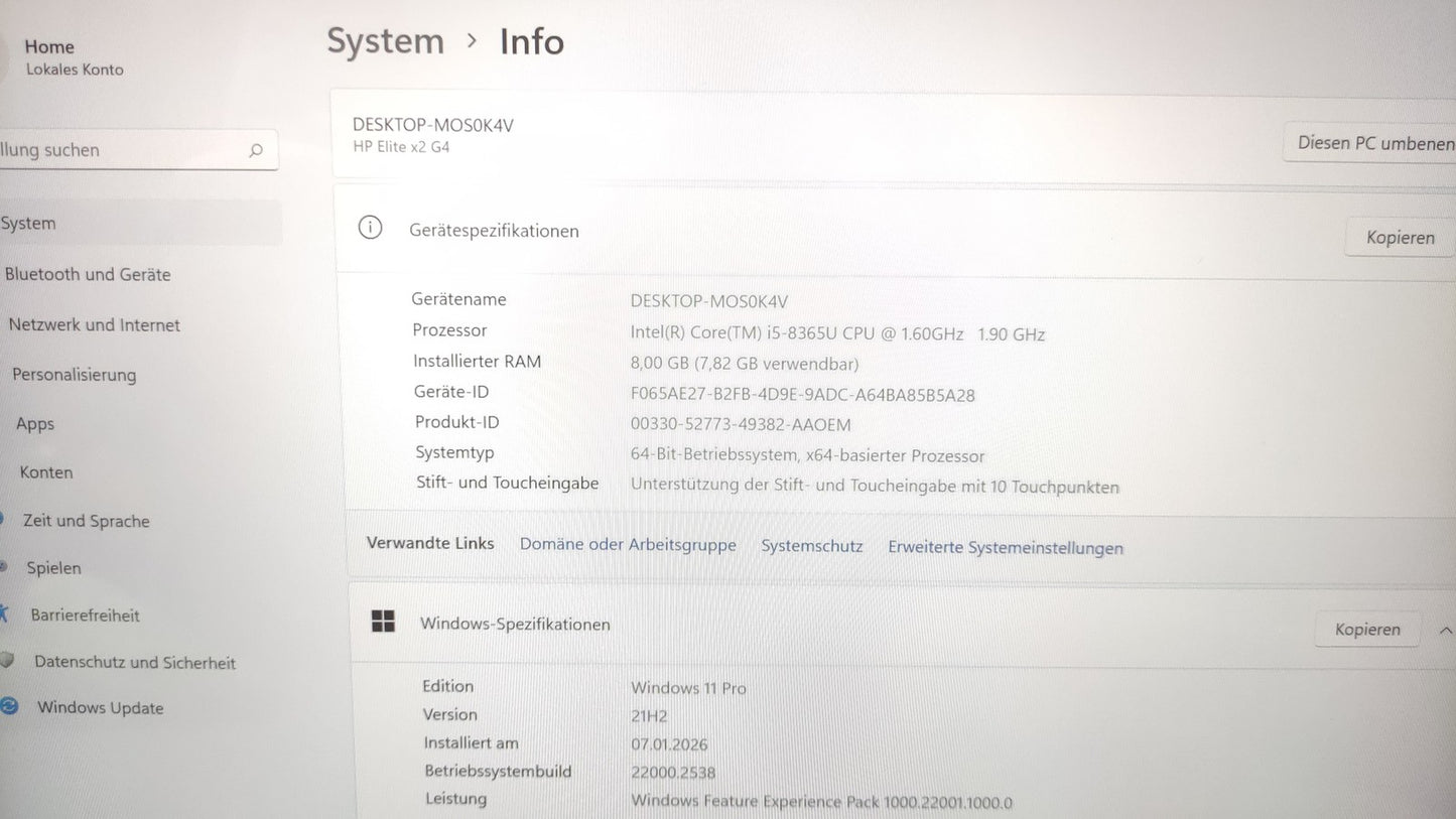 HP Elite x2 G4 Tablet Notebook 12.3" Touch FHD 1920x1280 i5-8365U 8GB 256GB WiFi