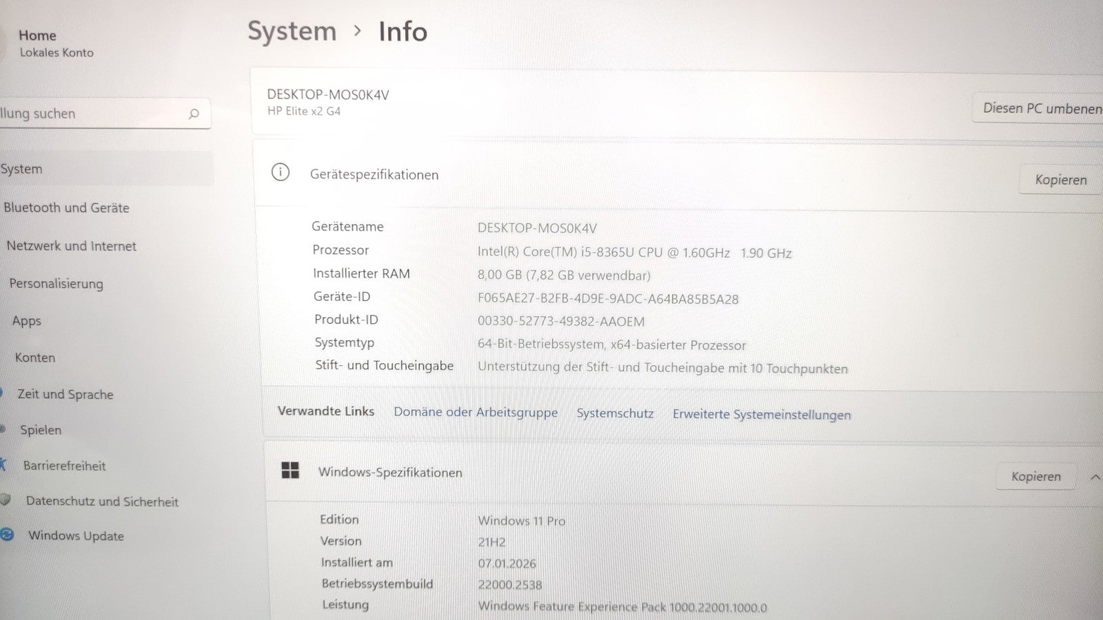 HP Elite x2 G4 Tablet Notebook 12.3" Touch FHD 1920x1280 i5-8365U 8GB 256GB WiFi