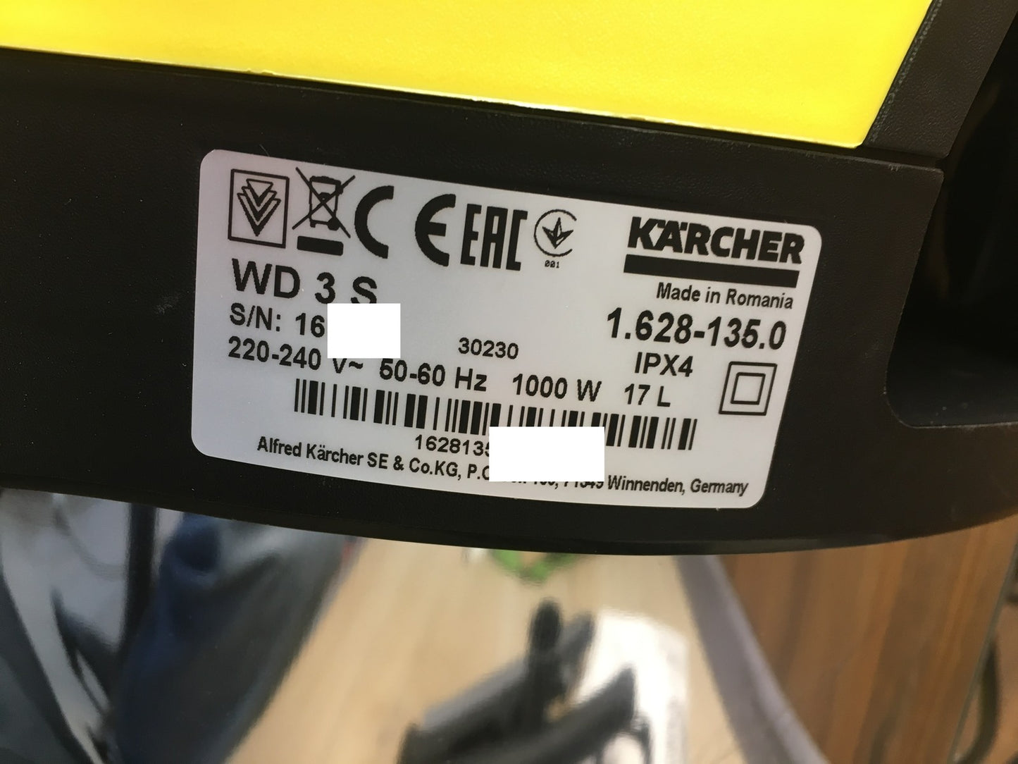 Kärcher 1.628-135.0 Nass-/Trockensauger WD 3 S, 1000W, 17L, I37641