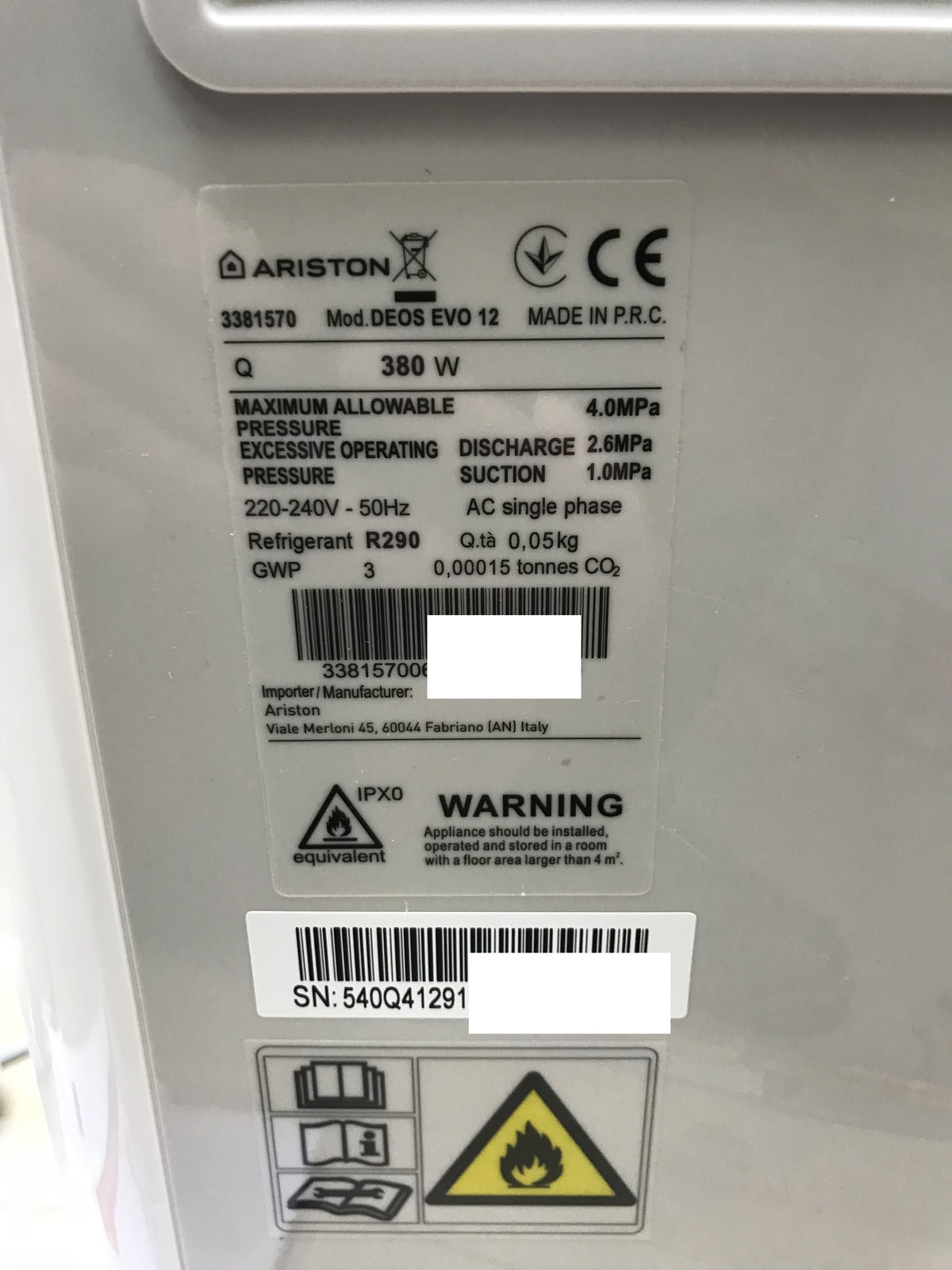 Ariston Deos Evo 12 tragbarer Luftentfeuchter (3381570), leise, 12L, I30590