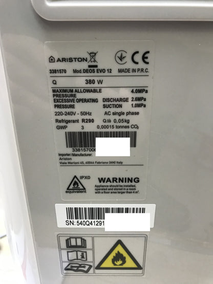 Ariston Deos Evo 12 tragbarer Luftentfeuchter (3381570), leise, 12L, I30590