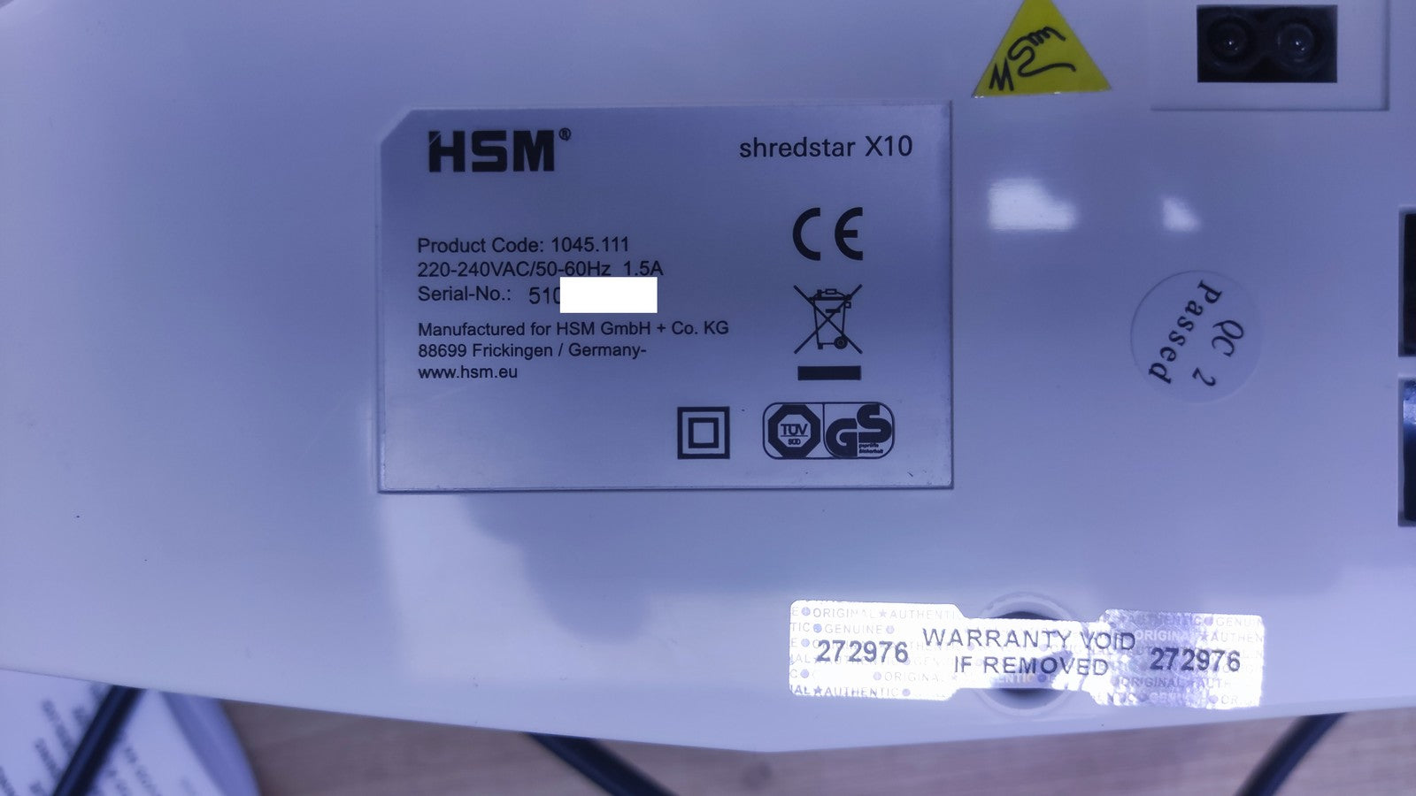 HSM shredstar X10 Aktenvernichter 1045.111, Partikelschnitt 4,5x30 mm, I36740