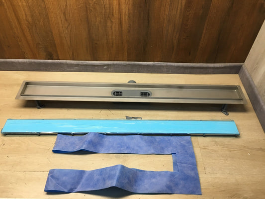 VOGI Duschrinne 100 cm Edelstahl Komplettset Weißes Glas, I36866