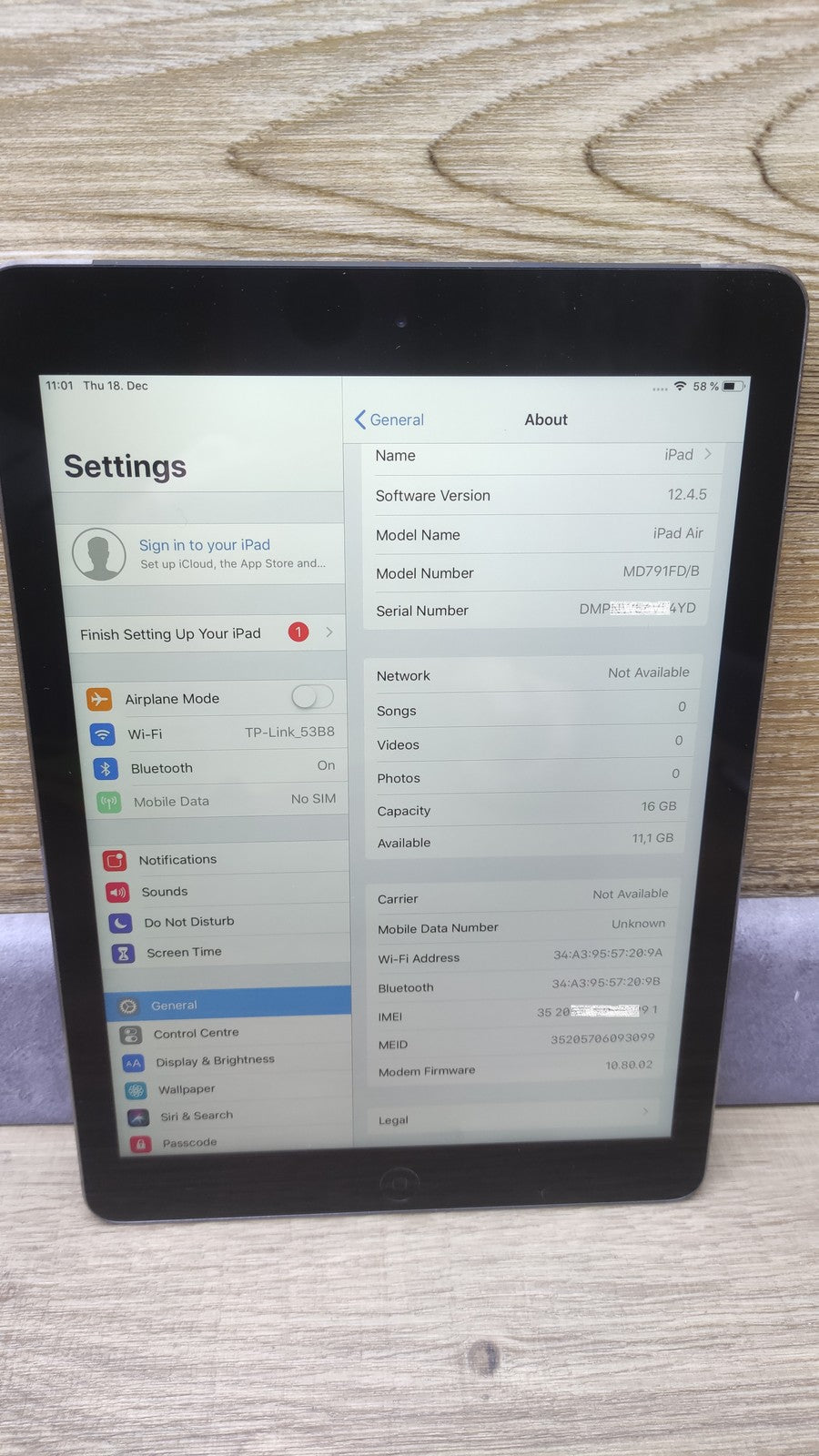 Apple iPad Air 1 Tablet 9.7" 16GB LTE + WiFi Space Gray A1475 (MD791FD/A)