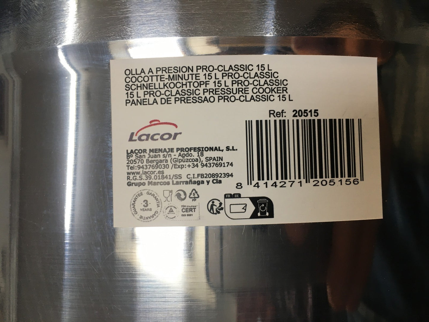 Lacor 20515 Schnellkochtopf 15L, I38057