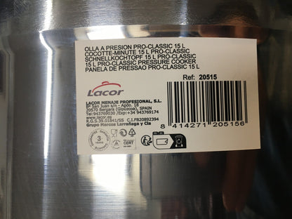 Lacor 20515 Schnellkochtopf 15L, I38057