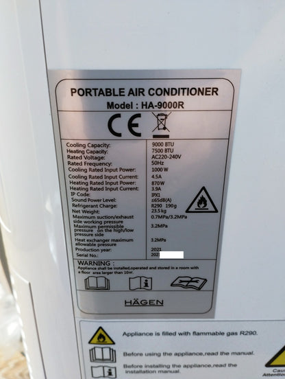Hägen mobile Klimaanlage HA-9000R, 9000BTU, Klimagerät, I39663