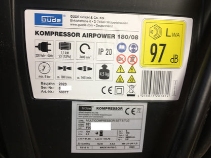 Güde Airpower 180/08 Mobiler Elektro-Kompressor 1.1kW (230V) 1.5PS, I40207