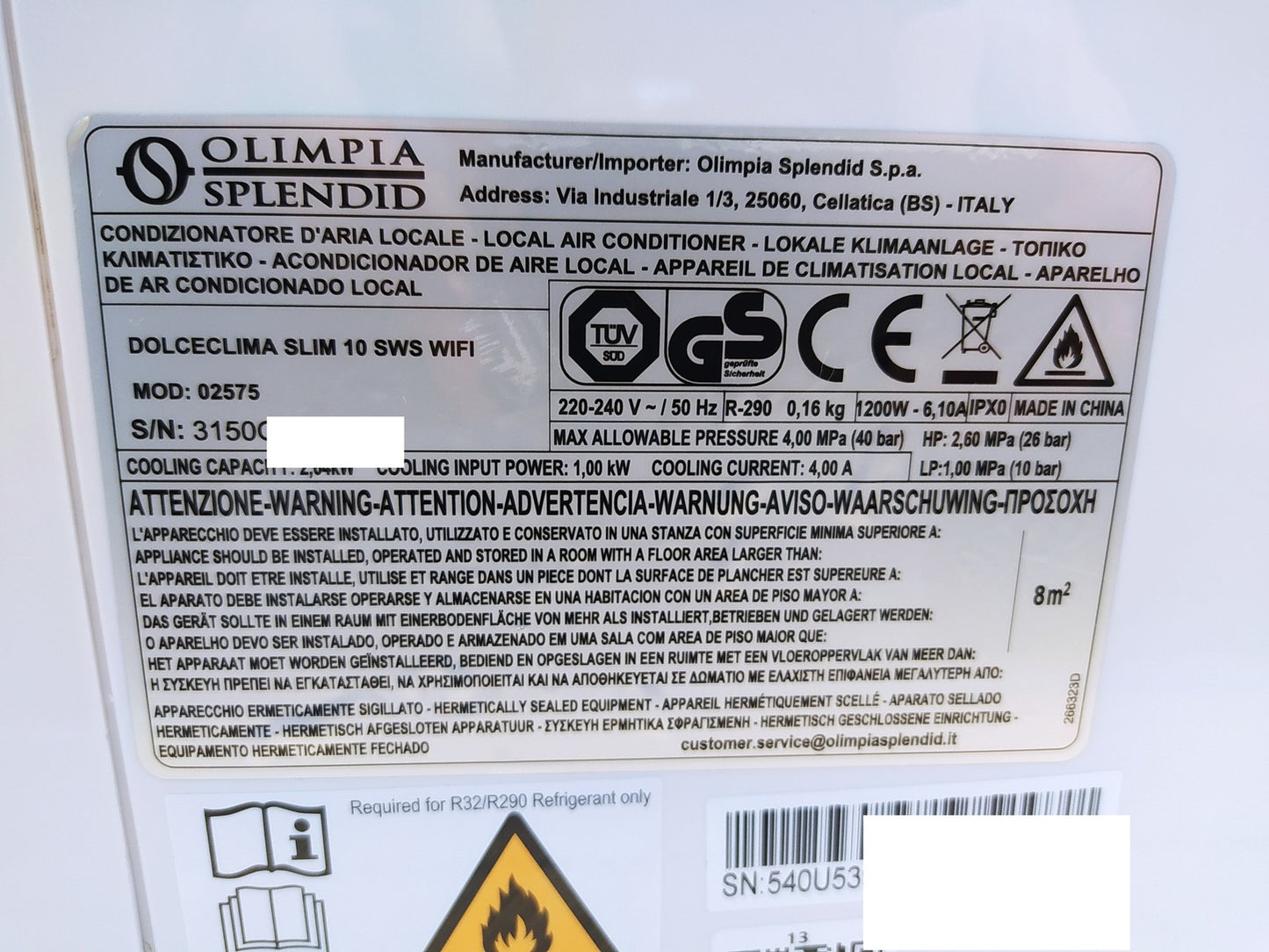Olimpia Splendid Dolceclima Slim 10 SWS Wifi Tragbare Klimaanlage 02575, I37819