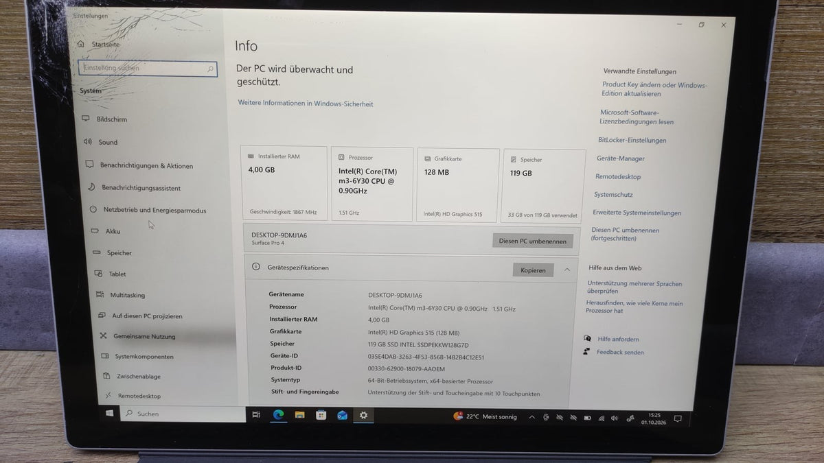 Microsoft Surface Pro 4 Windows Tablet 2736x1824 Touch m3-6Y30 4GB RAM 128GB SSD