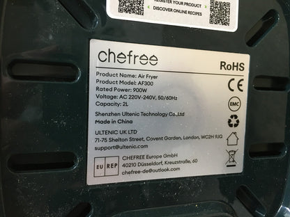 Chefree AF300 Heißluftfritteuse 2L, 900W, Energiesparend, I39684