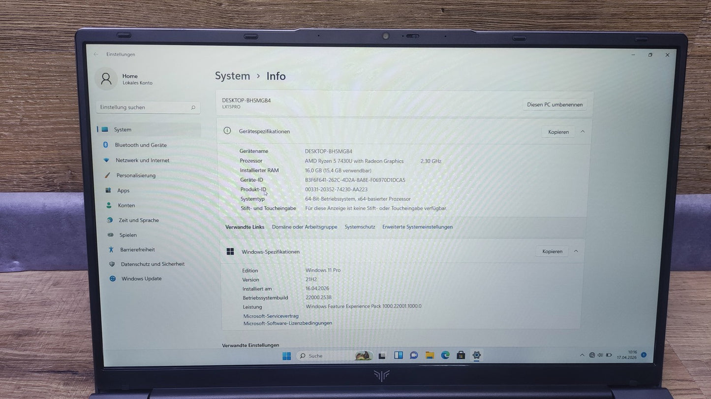 Notebook 15,6" FHD 1920x1080 IPS AMD Ryzen 5 7430U 16GB RAM 512GB SSD USB-C WiFi