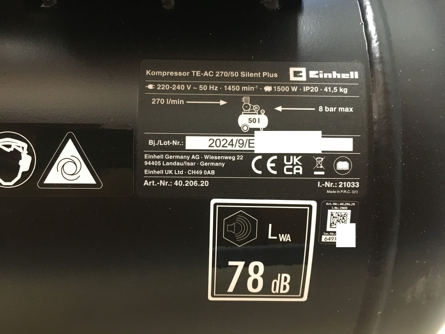 Einhell Kompressor TE-AC 270/50 Silent Plus (4020620) 1.500 W, 50 L Tank, I38980