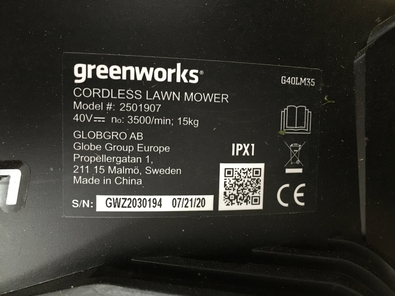 Greenworks 40V Akku-Rasenmäher, 35cm Schnittbreite 2501907, 1x Akku, I07585