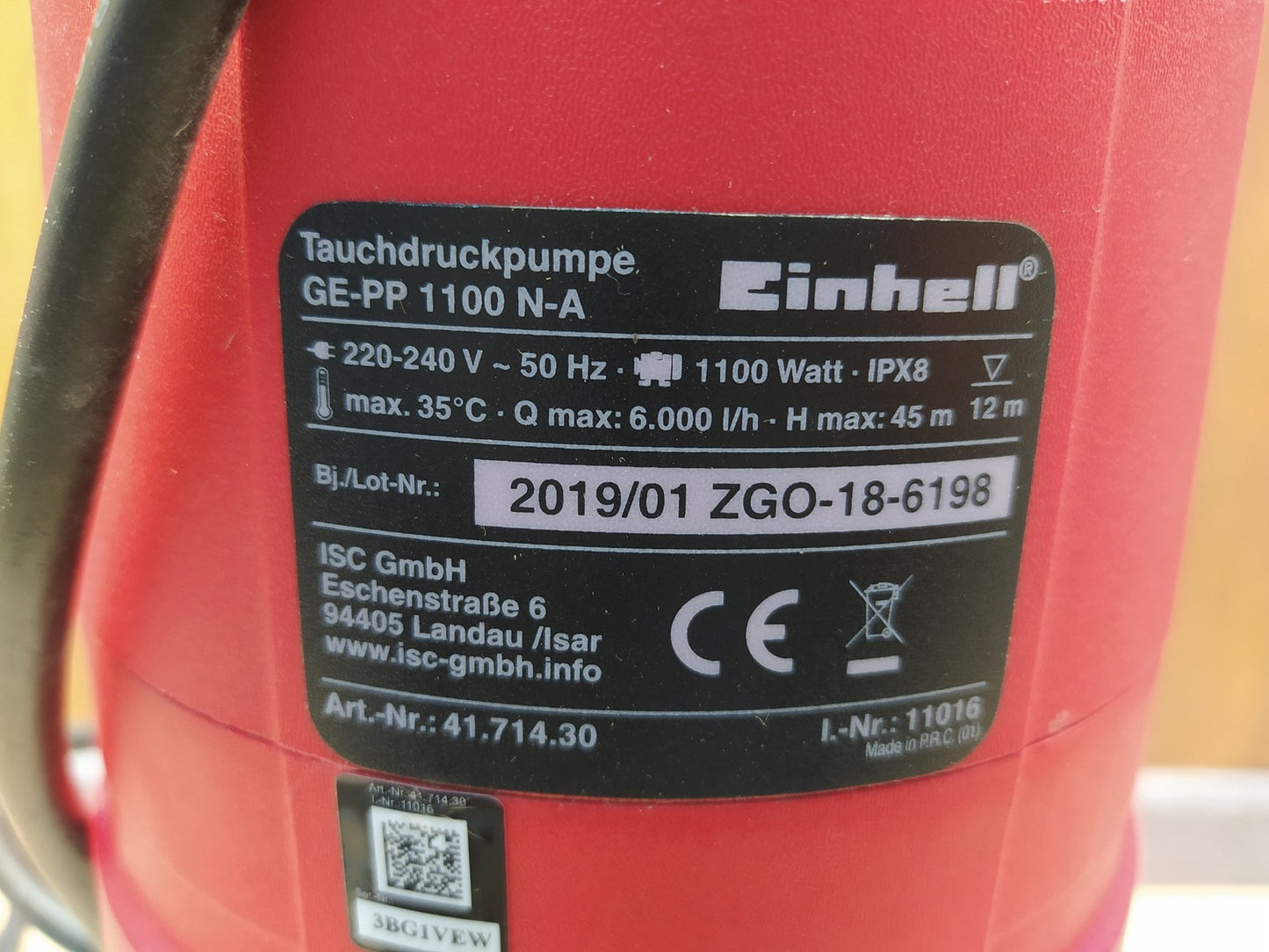Einhell GE-PP 1100 N-A Elektro-Tauchpumpe 1100 W max. 6000 l/h (4171430), I36517