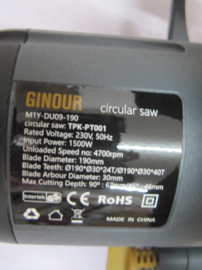 Ginour Scie circulaire 1500W Guide Laser 4700 RPM Facture D49159