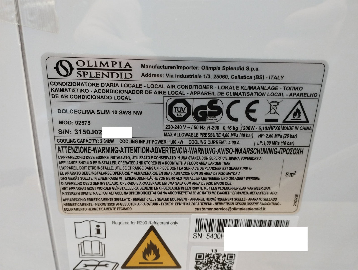 Olimpia Splendid Dolceclima Slim 10 SWS WiNW Tragbare Klimaanlage 02575 I39622