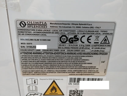 Olimpia Splendid Dolceclima Slim 10 SWS WiNW Tragbare Klimaanlage 02575 I39622