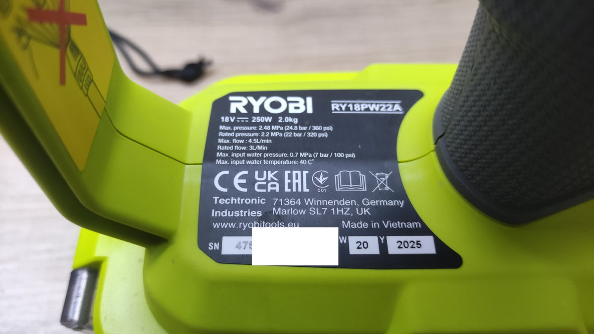 RYOBI RY18PW22A Akku-Mitteldruckreiniger 18V Solo, 3 in 1 Düse, I40920