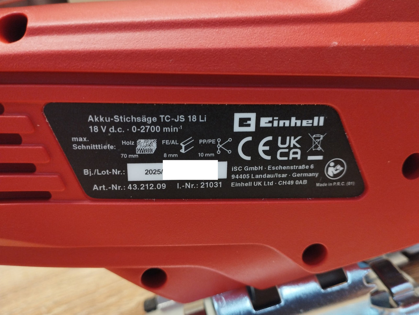 Einhell Akku-Stichsäge TC-JS 18 Li solo, 20 mm Hubhöhe, I39777