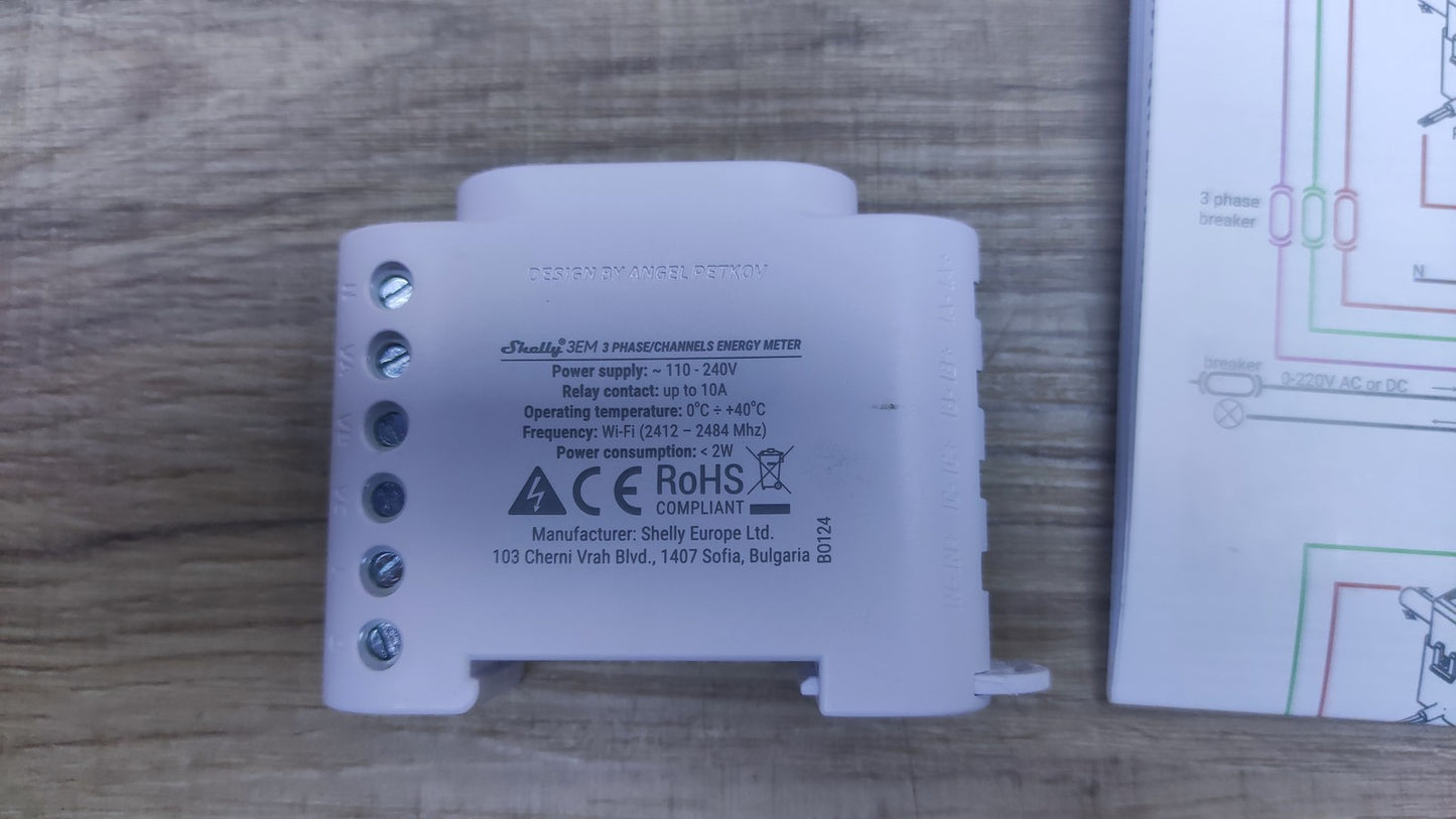 Shelly 3EM intelligenter 3-Phasen-WLAN Energiezähler und Schützsteuerung, I37052