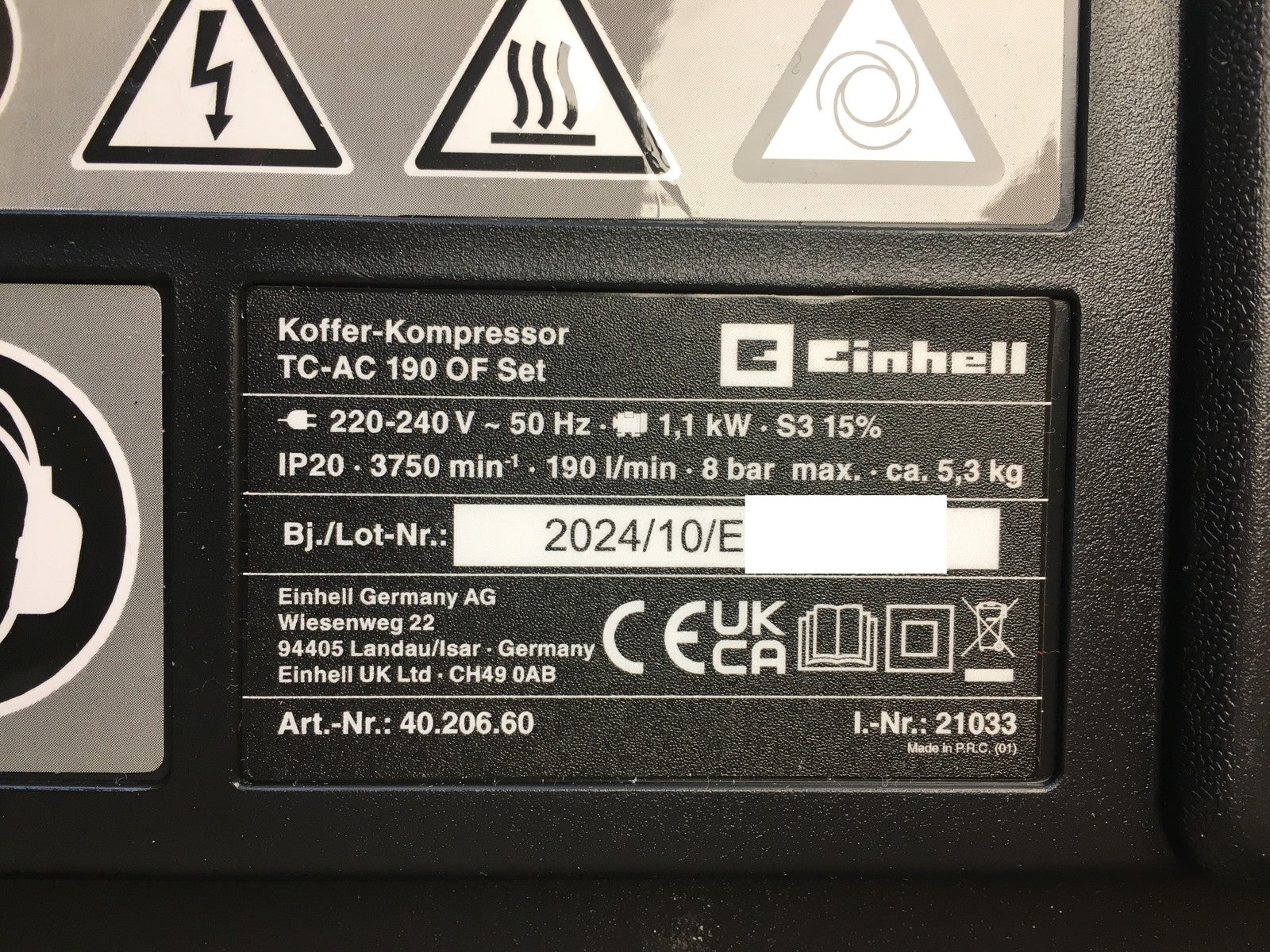 Einhell Kompressor TC-AC 190 OF Set (1100 W, 190 L/min Ansaugleistung), I38042