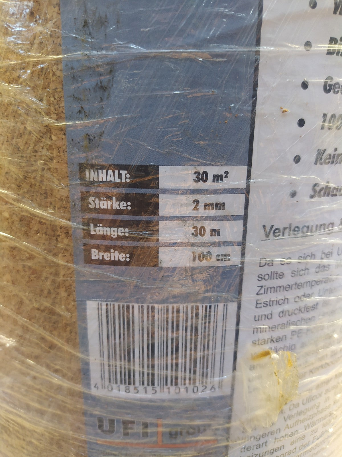 TRECOR Trittschalldämmung Rollenkork, Stärke 2 mm, 30 m² Rolle, I36829