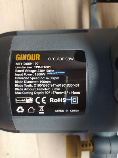 Ginour M1Y-DU09-190 Kreissäge 1500W Elektrosäge, I37834