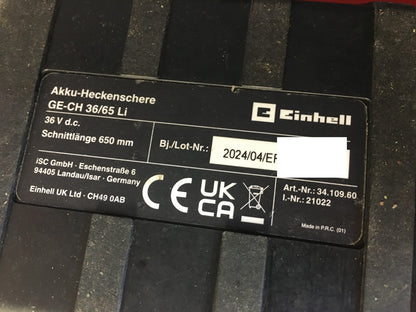 Einhell GE-CH 36/65 Li Akku-Heckenschere SOLO Schnittlänge 65cm, I38309