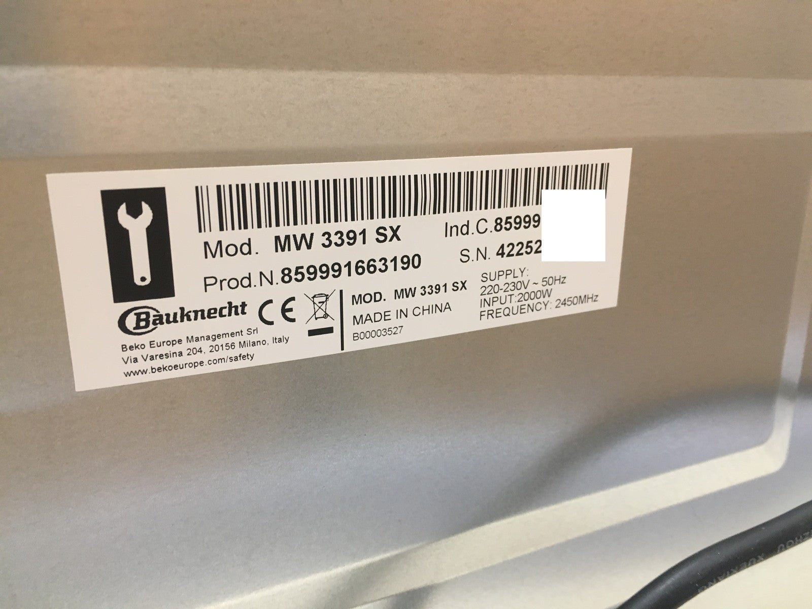 Bauknecht MW 3391 SX 5 in 1-Multifunktionsmikrowelle, 1000 W, 33 L, I37856